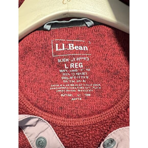 LL Bean Men's EUC Red Pullover Sweater Fleece Jacket Slightly Fitted L - Picture 3 of 6